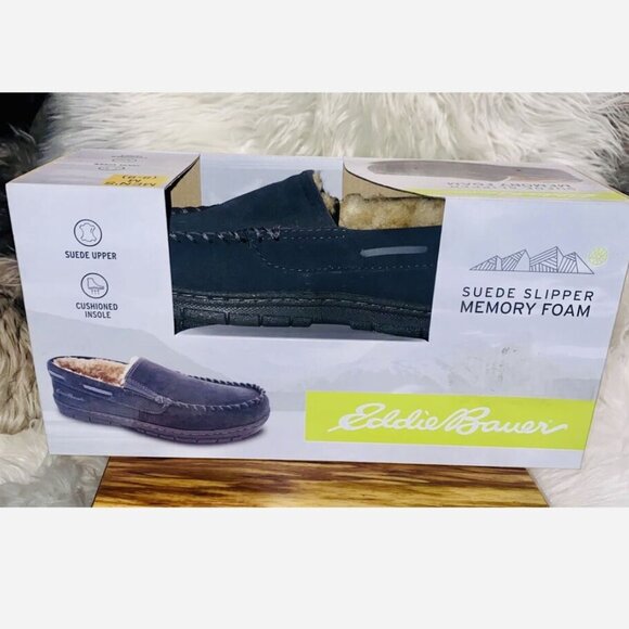 Men's Eddie Bauer WestHaven Suede Slippers Gray Size M 8-9 Memory Foam New - Picture 5 of 5